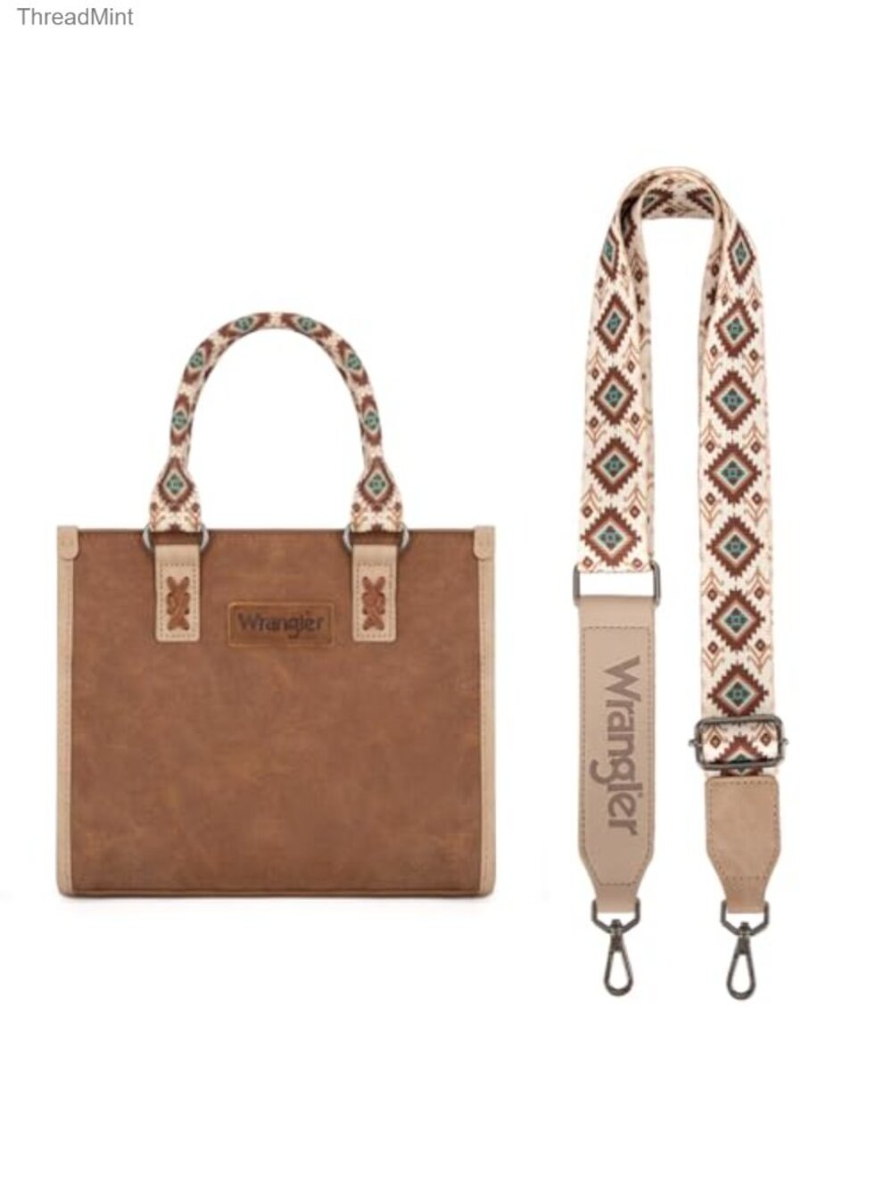 Faux Leather Aztec Tote Satchel Whipstitch Top Handle Crossbody